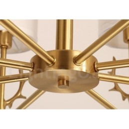 Lustre suspendu luxueux en laiton pur, rustique, rétro, vintage, avec abat-jour en tissu
