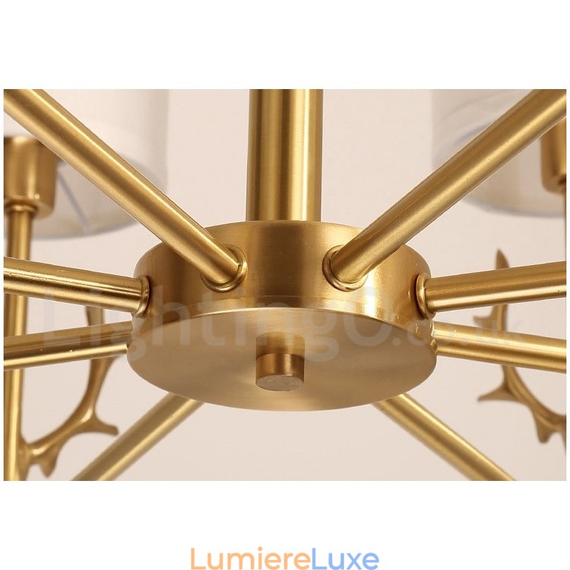 Lustre suspendu luxueux en laiton pur, rustique, rétro, vintage, avec abat-jour en tissu