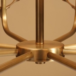 Lustre suspendu luxueux en laiton pur, rustique, rétro, vintage, avec abat-jour en tissu