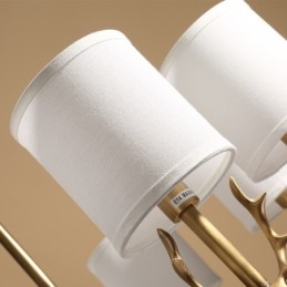 Lustre suspendu luxueux en laiton pur, rustique, rétro, vintage, avec abat-jour en tissu