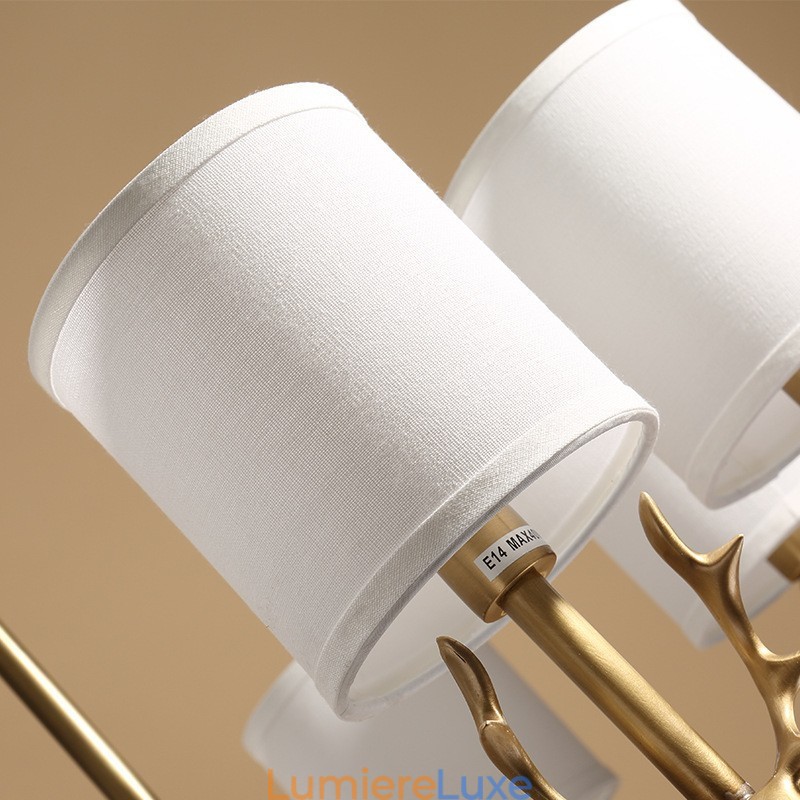 Lustre suspendu luxueux en laiton pur, rustique, rétro, vintage, avec abat-jour en tissu
