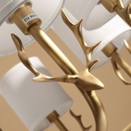 Lustre suspendu luxueux en laiton pur, rustique, rétro, vintage, avec abat-jour en tissu