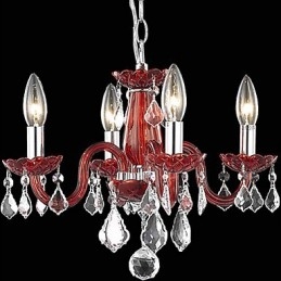 Lustre en cristal rouge à 4 lumières avec bougies