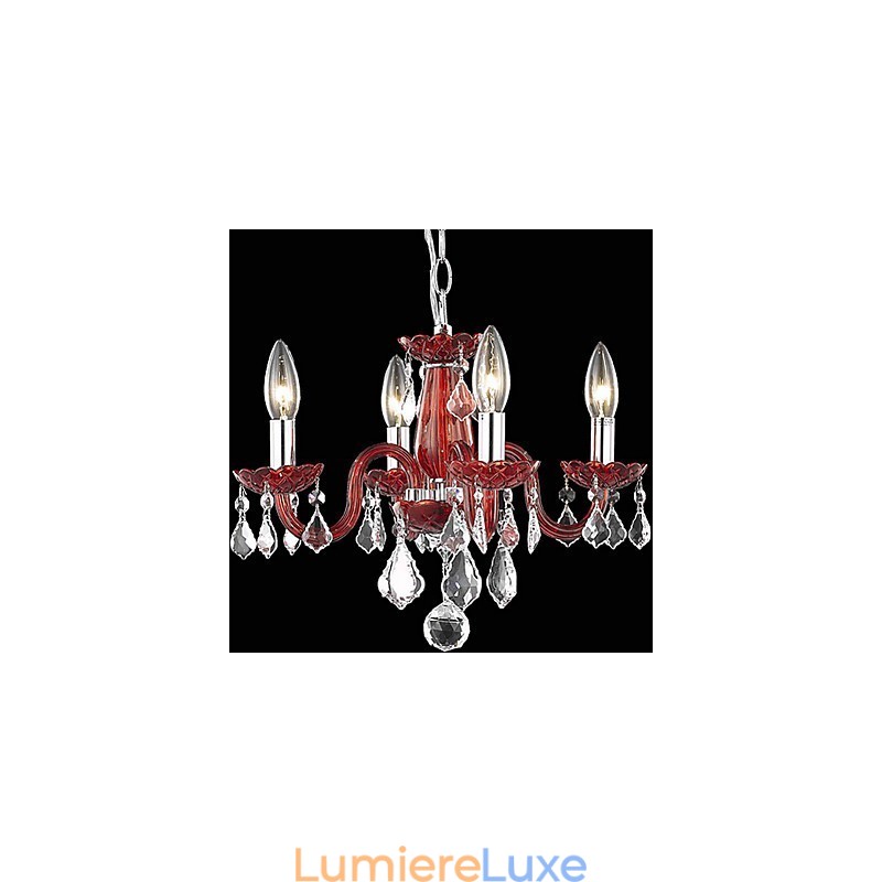 Lustre en cristal rouge à 4 lumières avec bougies