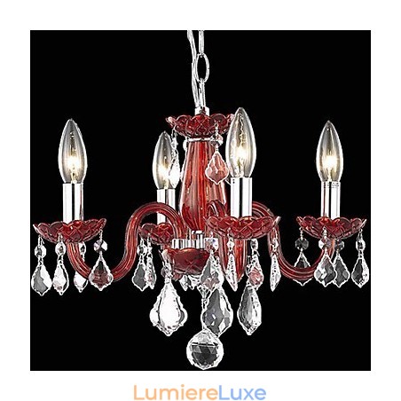 Lustre en cristal rouge à 4 lumières avec bougies Lustre en cristal rouge à 4 lumières avec bougies