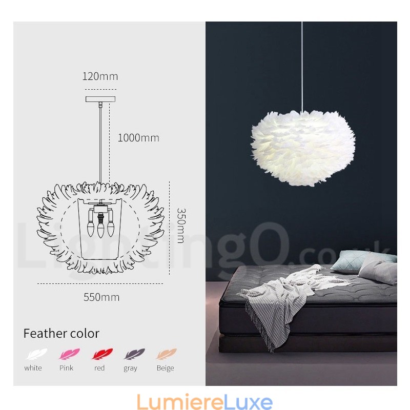 Lustre à plumes multicolores, suspension moderne et contemporaine