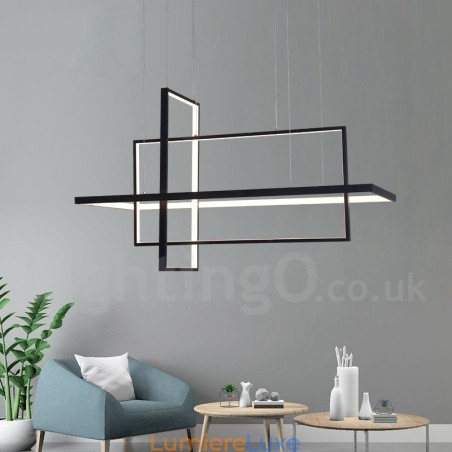 Suspension linéaire à intensité variable avec télécommande, lumière ambiante, finitions peintes, aluminium, design moderne Suspension linéaire à intensité variable avec télécommande, lumière ambiante, finitions peintes, aluminium, design moderne