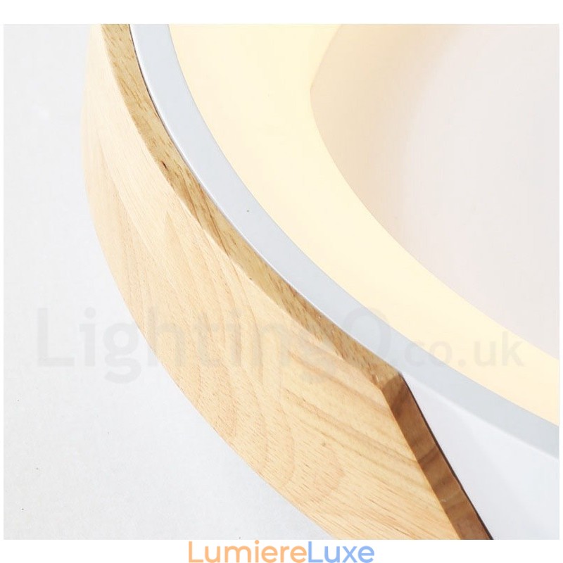 Plafonnier rond en bois multicolore à intensité variable avec abat-jour en acrylique, style nordique