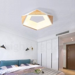 Plafonnier pentagone multicolore à intensité variable en bois avec abat-jour en acrylique, style nordique