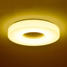Plafonnier rond ultra fin en bois à intensité variable avec abat-jour en acrylique, style nordique