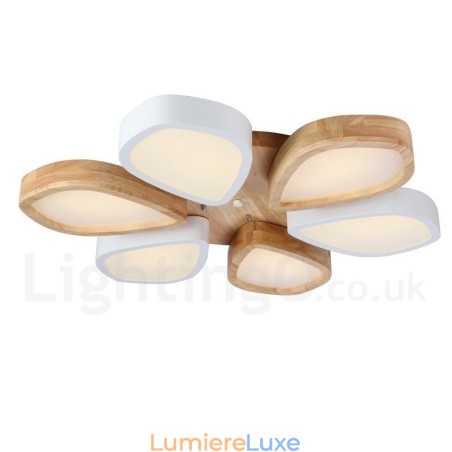 Plafonnier ultra fin en bois à pétales, à intensité variable, avec abat-jour en acrylique, style nordique Plafonnier ultra fin en bois à pétales, à intensité variable, avec abat-jour en acrylique, style nordique