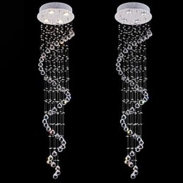 Lustre suspendu en cristal à 4 lumières, design argenté, cristal transparent K9, hélice, hauteur 150 cm