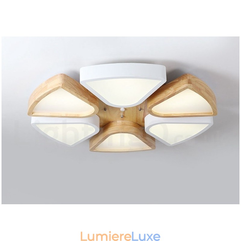 Plafonnier ultra fin en bois à pétales, à intensité variable, avec abat-jour en acrylique, style nordique