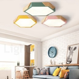 Plafonnier Macaron ultra fin en bois multicolore à intensité variable avec abat-jour en acrylique, style nordique