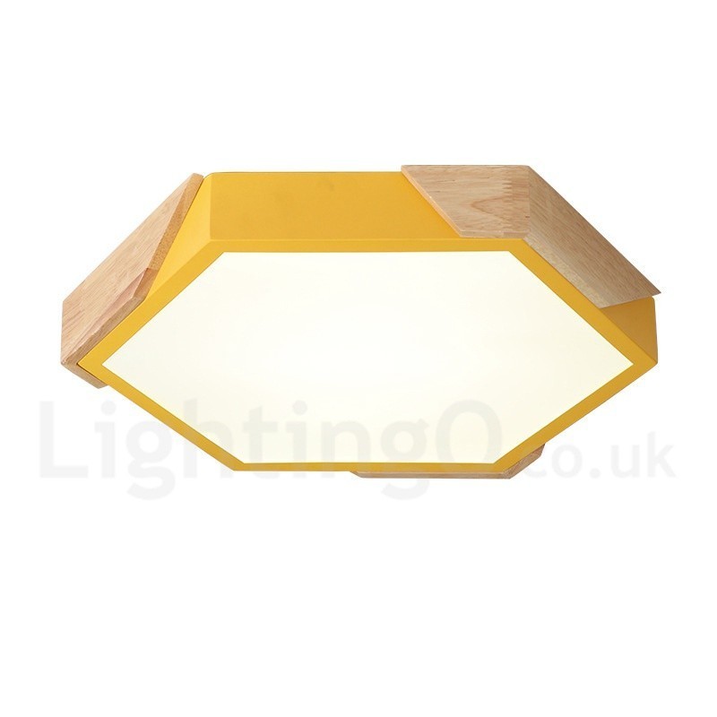 Plafonnier Macaron ultra fin en bois multicolore à intensité variable avec abat-jour en acrylique, style nordique