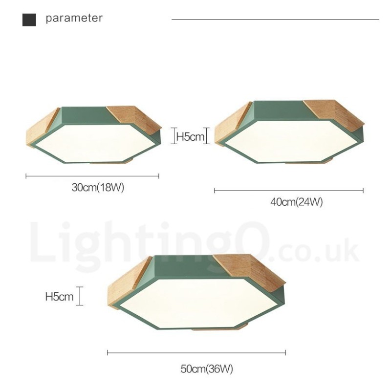 Plafonnier Macaron ultra fin en bois multicolore à intensité variable avec abat-jour en acrylique, style nordique