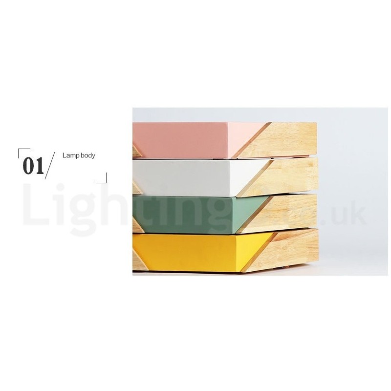 Plafonnier Macaron ultra fin en bois multicolore à intensité variable avec abat-jour en acrylique, style nordique