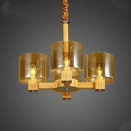 Lampe à suspension tendance avec couvercle en bois et verre