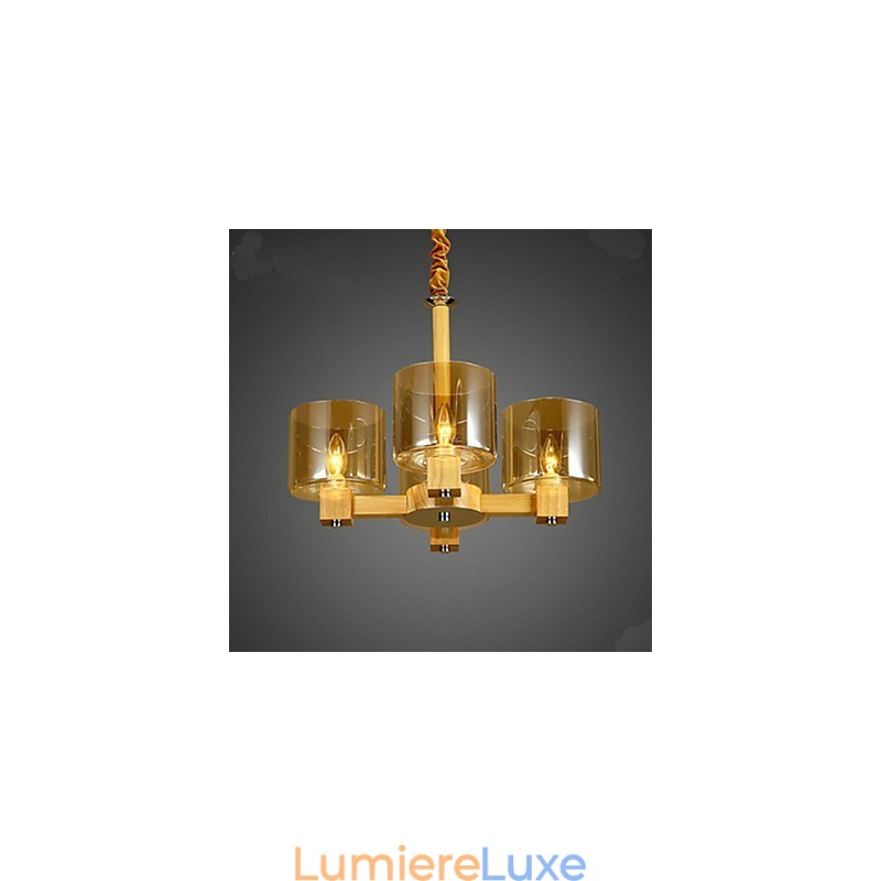 Lampe à suspension tendance avec couvercle en bois et verre