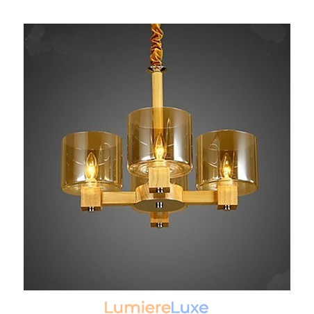Lampe à suspension tendance avec couvercle en bois et verre Lampe à suspension tendance avec couvercle en bois et verre
