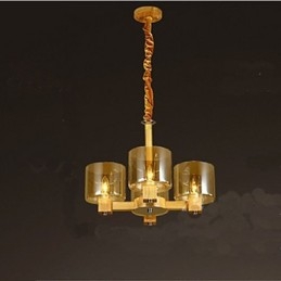Lampe à suspension tendance avec couvercle en bois et verre