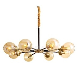 Lustre suspendu luxueux en laiton pur, style rustique rétro vintage, avec abat-jour en verre