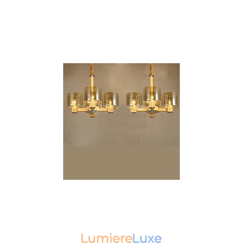 Lampe à suspension tendance avec couvercle en bois et verre