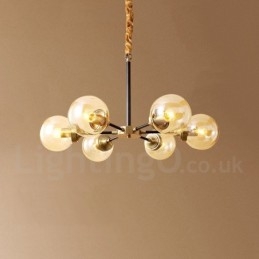 Lustre suspendu luxueux en laiton pur, style rustique rétro vintage, avec abat-jour en verre