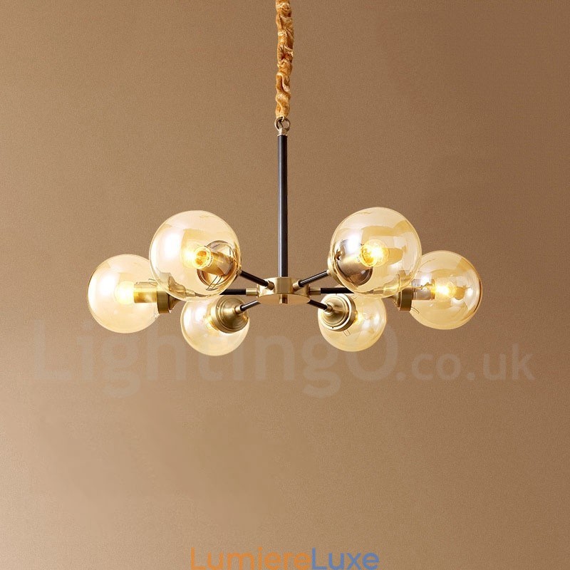 Lustre suspendu luxueux en laiton pur, style rustique rétro vintage, avec abat-jour en verre