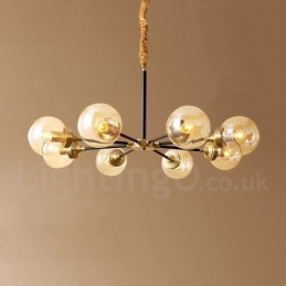 Lustre suspendu luxueux en laiton pur, style rustique rétro vintage, avec abat-jour en verre