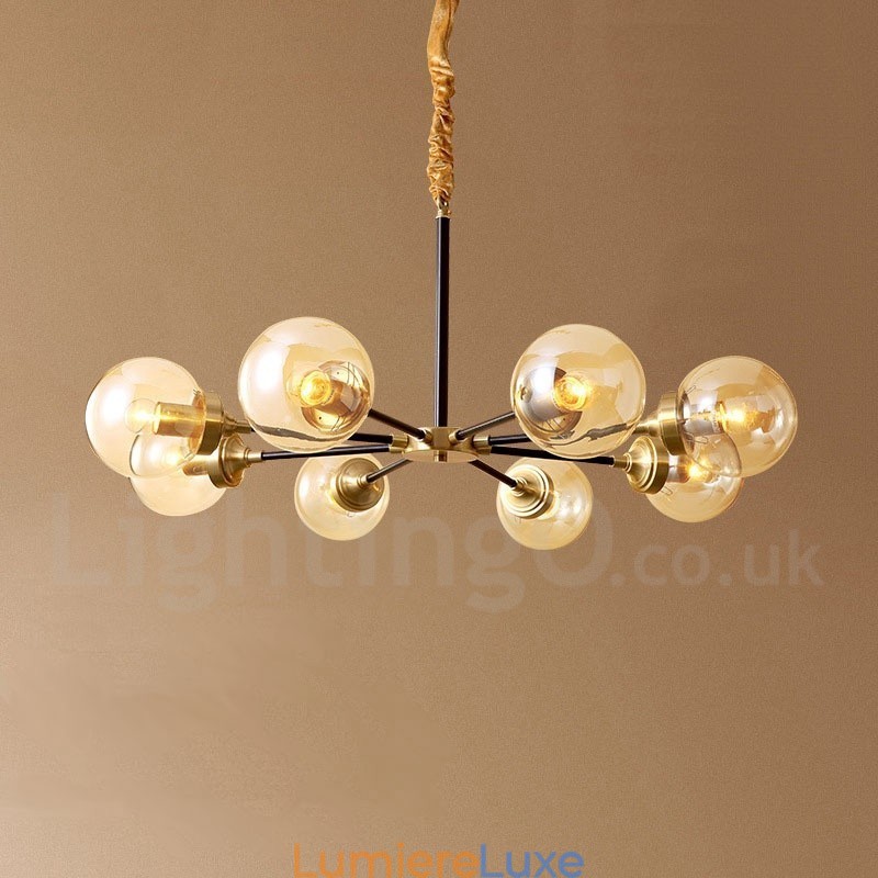 Lustre suspendu luxueux en laiton pur, style rustique rétro vintage, avec abat-jour en verre