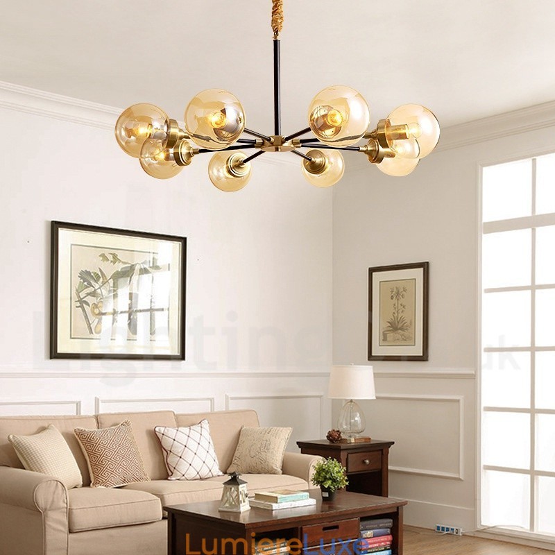 Lustre suspendu luxueux en laiton pur, style rustique rétro vintage, avec abat-jour en verre