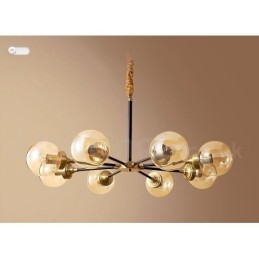Lustre suspendu luxueux en laiton pur, style rustique rétro vintage, avec abat-jour en verre
