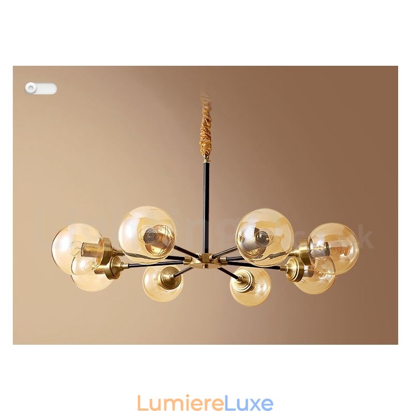 Lustre suspendu luxueux en laiton pur, style rustique rétro vintage, avec abat-jour en verre