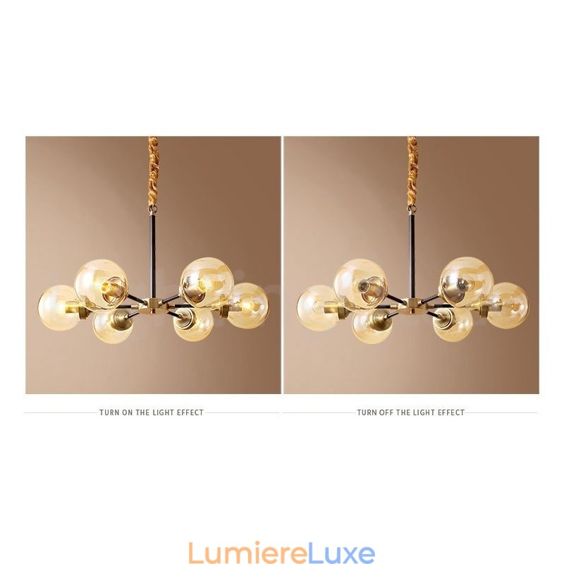 Lustre suspendu luxueux en laiton pur, style rustique rétro vintage, avec abat-jour en verre
