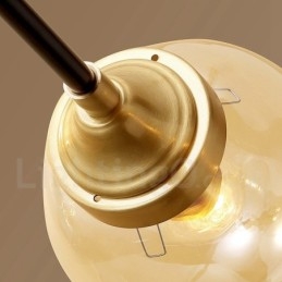Lustre suspendu luxueux en laiton pur, style rustique rétro vintage, avec abat-jour en verre