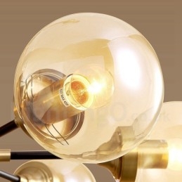 Lustre suspendu luxueux en laiton pur, style rustique rétro vintage, avec abat-jour en verre