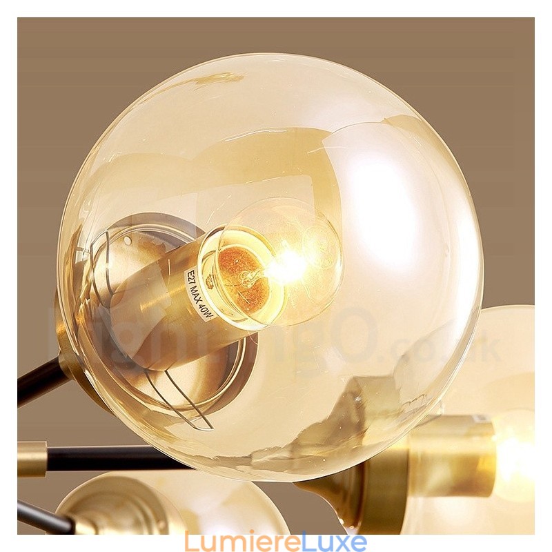 Lustre suspendu luxueux en laiton pur, style rustique rétro vintage, avec abat-jour en verre