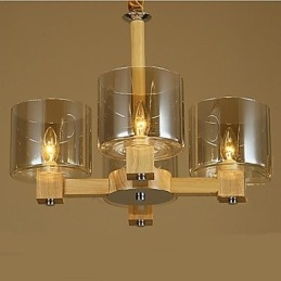 Lampe à suspension tendance avec couvercle en bois et verre