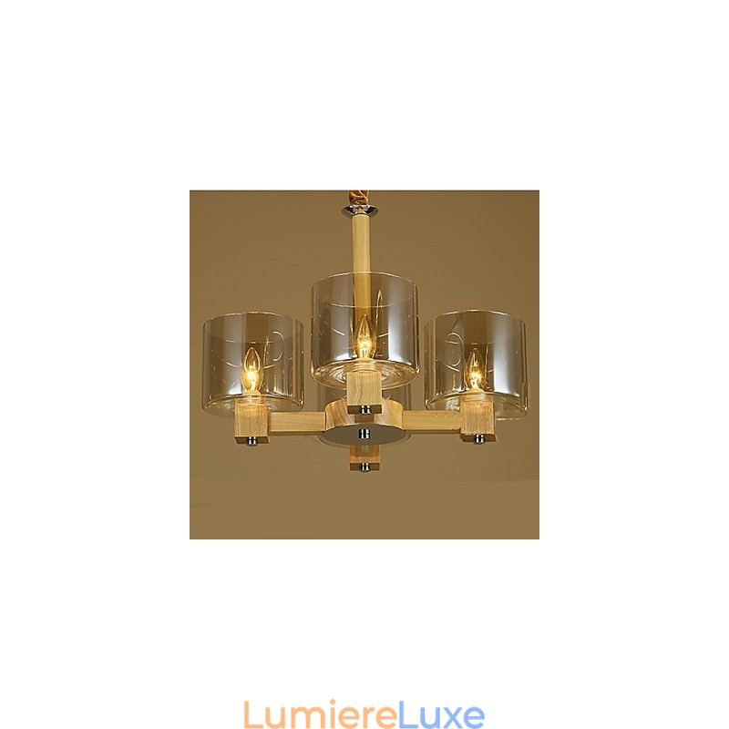 Lampe à suspension tendance avec couvercle en bois et verre