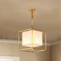 Suspension en laiton pur, style rustique, rétro et vintage, avec abat-jour en tissu