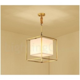 Suspension en laiton pur, style rustique, rétro et vintage, avec abat-jour en tissu