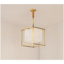 Suspension en laiton pur, style rustique, rétro et vintage, avec abat-jour en tissu