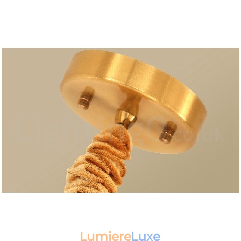 Suspension en laiton pur, style rustique, rétro et vintage, avec abat-jour en tissu