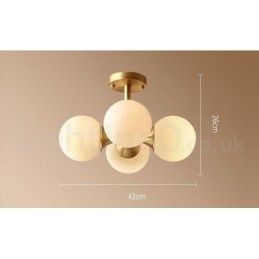 Plafonnier encastré à 4 lampes en laiton pur, style moderne, contemporain, rustique, rétro, vintage, avec abat-jour en verre