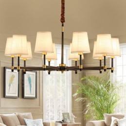 Lustre suspendu luxueux en laiton pur, style rustique rétro vintage, avec abat-jour en tissu