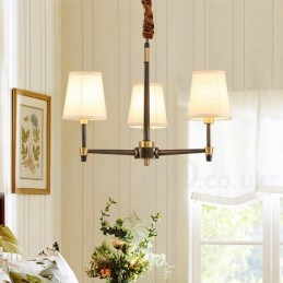 Lustre suspendu luxueux en laiton pur, style rustique rétro vintage, avec abat-jour en tissu