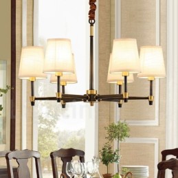 Lustre suspendu luxueux en laiton pur, style rustique rétro vintage, avec abat-jour en tissu