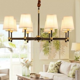 Lustre suspendu luxueux en laiton pur, style rustique rétro vintage, avec abat-jour en tissu