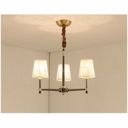 Lustre suspendu luxueux en laiton pur, style rustique rétro vintage, avec abat-jour en tissu